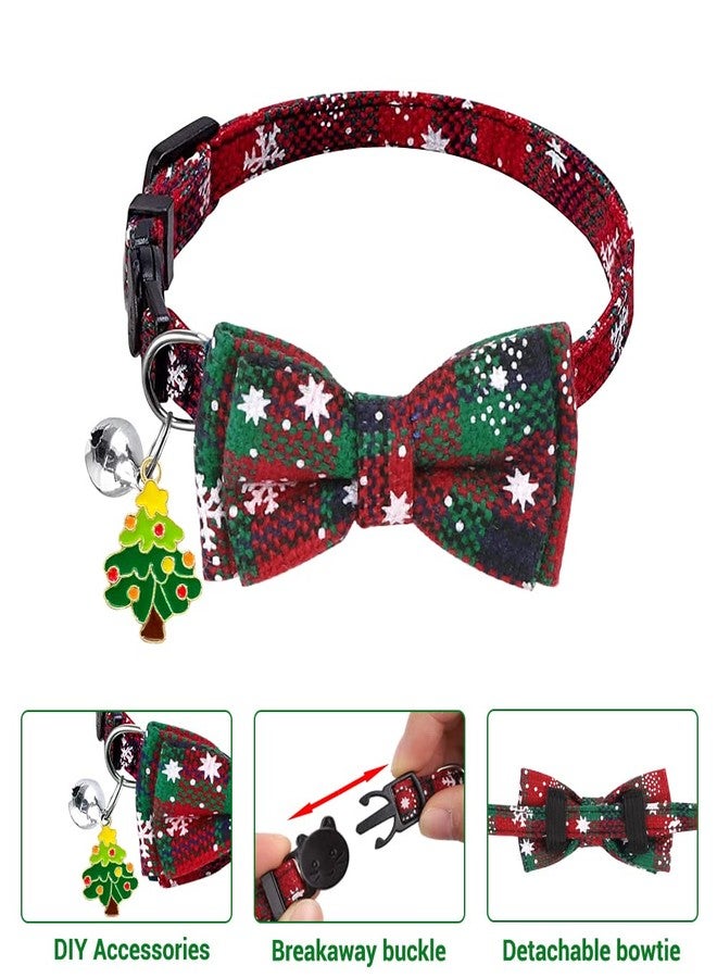 YUJUN 3Pack Christmas Cat Collars Breakaway with Bow tie and Bell Christmas Adjustable Plaid Snowflake Collar Buckle Safety for Puppy Kittens - Image 2